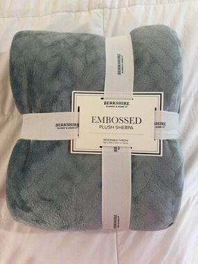 Berkshire Embossed Plush Sherpa Throw - Light Gray Blue